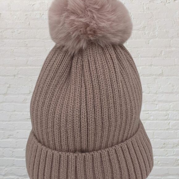 Canada Weather Gear Taupe/Pink Pom Pom Beanie Winter Hat - Picture 5 of 11